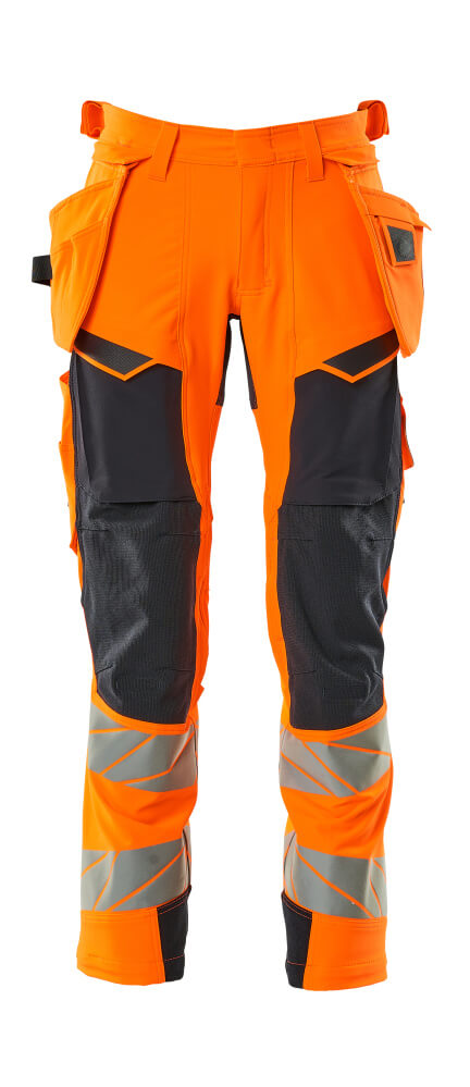 19031-711-14010 Spodnie z kieszeniami wiszącymi - pomarańcz hi-vis/ciemny granat