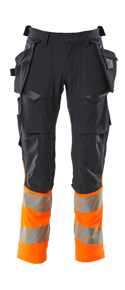 19131-711-01014 Spodnie z kieszeniami wiszącymi - ciemny granat/pomarańcz hi-vis